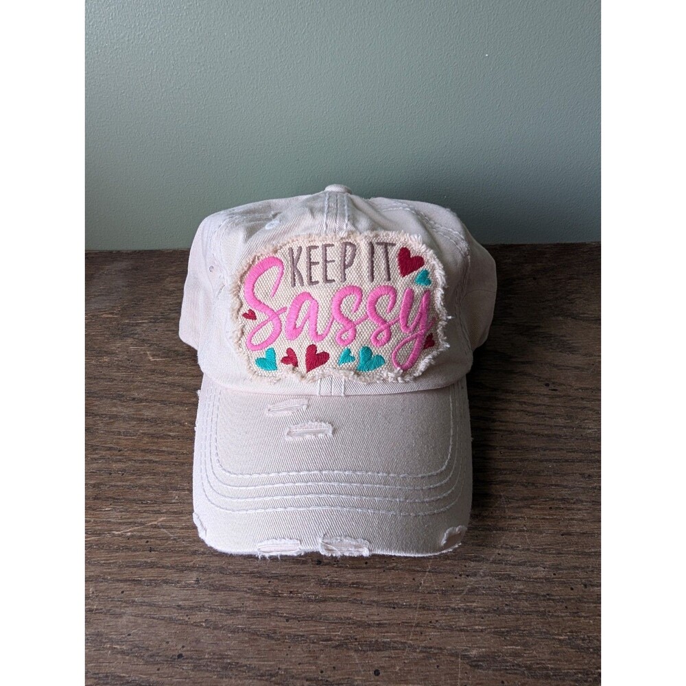 KBETHOS Distressed Keep it Sassy Cream Off White Baseball Cap Hat Adjustable